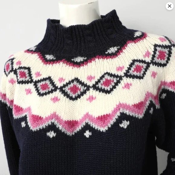 Vintage St Michael Fair Isle Wool Blend Sweater Pullover Navy Blue White Pink - Picture 7 of 13